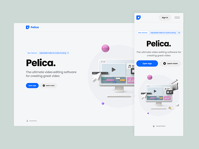 Pelica - The ultimate video editing software 3d animation clean editing interaction interactive landing page minimalist responsive video video editor web website