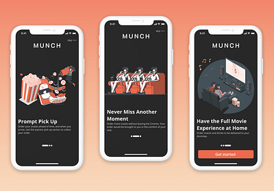 Onboarding Screens for Munch branding design illustration mobile typography ui