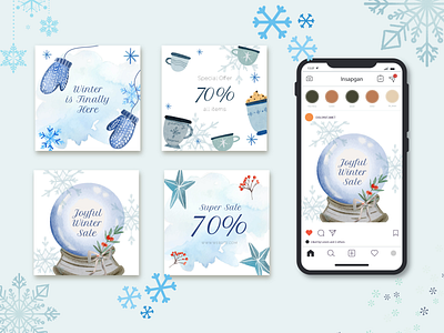 Watercolor Snowy Christmas Sale Instagram Post Template christmas instagram layout template watercolor