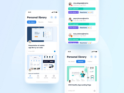 ClipFlip Mobile App. Video library and statistics animation app blue branding dashboard design library player screen shadows statistics typography ui ux video