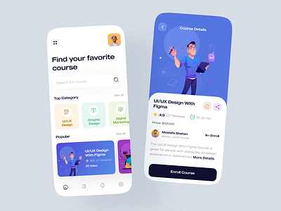 Online Course App app design app ui class clean design learn e learning education figma learn learning lession minimal mobile mobile app mobile app design mobile ui online course ui ui ux mobile ux