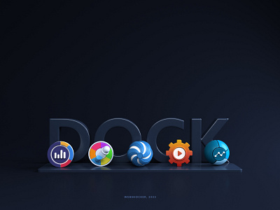 Dock 3d 3d modeling app design dock icons render ui ux web design webshocker website