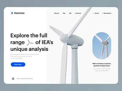 Electricity 3d animation battery blue cinema 4d eco electricity energy graphic design green energy hero image home page landing page layout motion graphics typography ui ux website design windmill