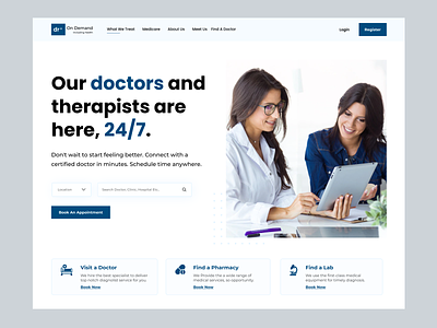 On Demand Healthcare Landing Page branding dashboard doctor figma illustration medical sass ui uiux web design websitedesign