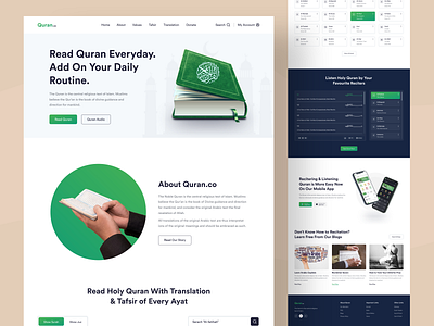 Quran.co - An Islamic Platform landing page hajj and umrah halal islam islamic cart islamic center and masjid islamic landing page landingpage masjid website mosque muslim muslim web prayer quran app quran web quran website ramadan religious website salah web landingpage web uiux design