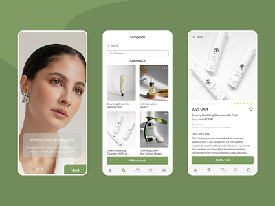 Skingram - app for face scanning and skin care recommendations. beauty app beauty industry branding design e store ui ux ux breakdown