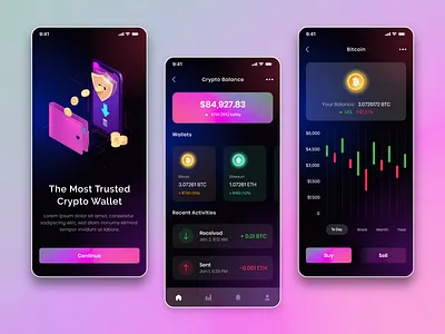 Cryptocurrency Wallet App - Uplabs Challenge 3d animation app app design application branding crypto cryptocurrency design flat design illustration ios design logo minimal trending typography ui uiux vector website