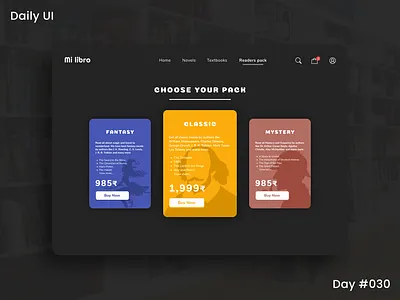 Daily Ui Challenge - Pricing (Dark mode) 30 appui book shop book store books app dailyui dailyuichallenge dark theme darktheme day 30 day30 e books lighttheme packages page packs pricing pricing page uidesign uiux web design