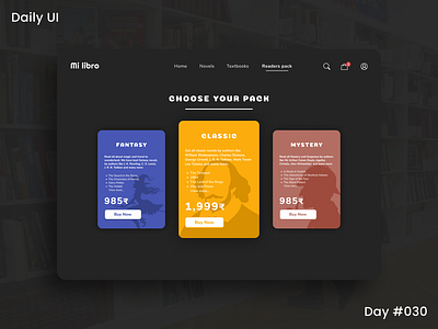 Daily Ui Challenge - Pricing (Dark mode) 30 appui book shop book store books app dailyui dailyuichallenge dark theme darktheme day 30 day30 e books lighttheme packages page packs pricing pricing page uidesign uiux web design