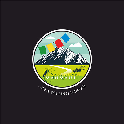 Logo Design for a travel blogger bike blog blogger branding camping design graphic design hillside illustration logo motion graphics mountains rider tibetan flag travel blog traveller vector