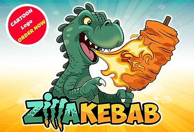 A cartoon logo of Godzilla cartoon cartoonlogo customlogo delicious design logo dragon freelancer godzilla hireme icartoonall kebab mascot restaurant vectorart