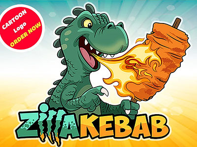 A cartoon logo of Godzilla cartoon cartoonlogo customlogo delicious design logo dragon freelancer godzilla hireme icartoonall kebab mascot restaurant vectorart