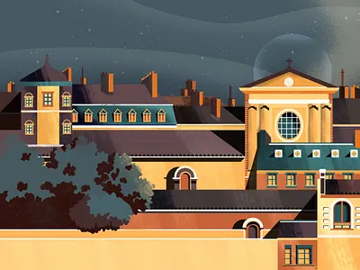 Sur les Toits de la Ville city colorful design illustration lyon roof roofs skyline vector