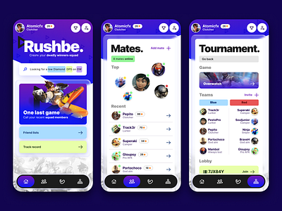 Rushbe. | The teammate app app application branding design game gamer gaming graphic design interaction iphone overwatch social ui ux