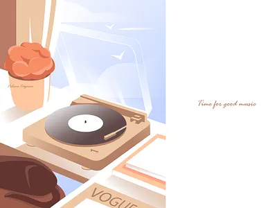 Time for good music adobe illustrator adobeillustrator artwork cat flatillustration illustration illustrator minimalism music vector illustration vectorart vinyl player