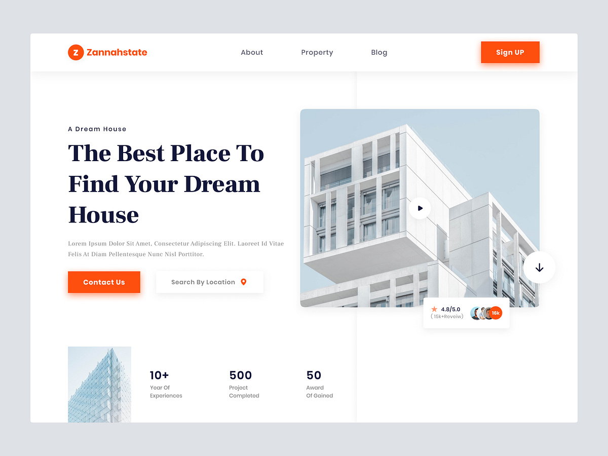 Real Estate site UI Landing page Hero section by Omor Rahman on