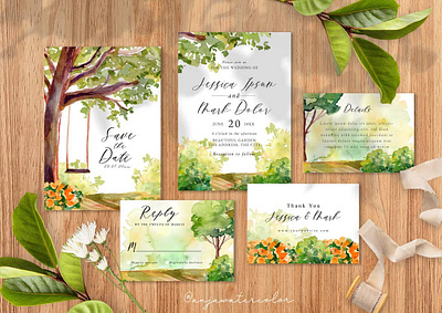 Watercolor Green Spring Wedding Invitation illustration invitation watercolor wedding