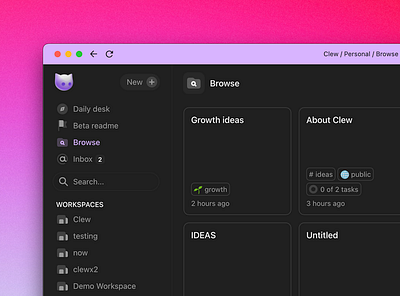 Clew: Browse page app clew design ui web design