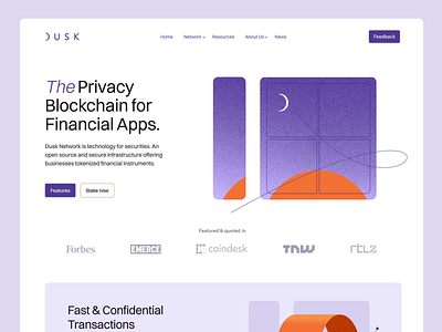 Dusk Network - Redesign Concept blockchain crypto cryptocurrency data dusk illustration landing page light matte moon privacy retro sunset ui ux violet webdesign window