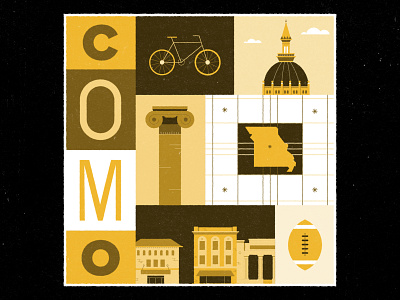 Home Sweet Home architecture bike black columns gold grid illus illustration missouri mizzou tigers town typography university