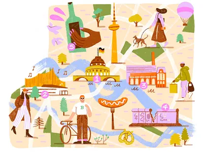 Berlin character digital editorial folioart illustration map olivia waller texture