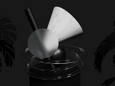 Black and White 3D Still Life 3d art artwork black black and white composition design designer frosted frosted glass glass grey illustration monotone still life white