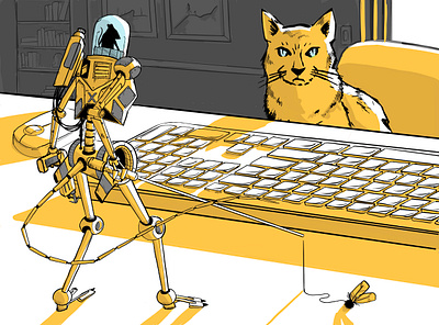 Smaller, Smarter & Mightier cat character comic illustration mouse robot storytelling technology