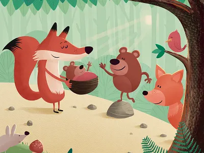 Baby card - Kae 🦊 🐻 baby bear bird birth announcement deer fox