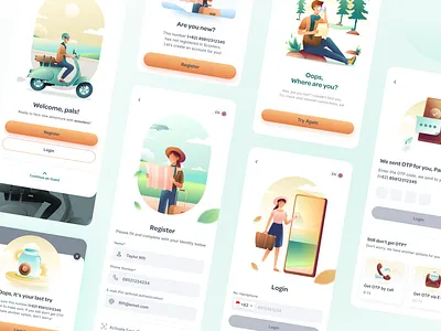 Scooter Rental App character illustration modal otp rental app travel ui ui illustration
