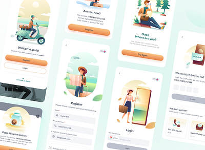 Scooter Rental App character illustration modal otp rental app travel ui ui illustration