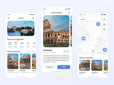 Travel App colosseo explore guide interface location map mobile mobile app overview search travel travel app ui ux