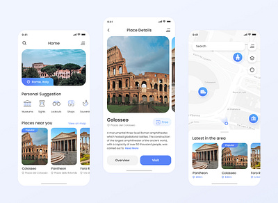 Travel App colosseo explore guide interface location map mobile mobile app overview search travel travel app ui ux