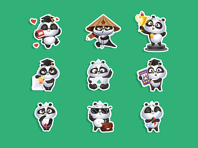 Panda sticker pack 2d bear branding cartoon character concept education emotion flat game graphic design icon illustration logo pack panda personage stickers template vector