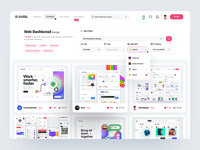 Dribbble Redesign - Search Page box dashboard desktop dribbble hover interface menu minimal redesign search search result shot ui ux web website