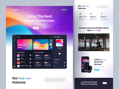 SingItOut, a Music Player Landing Page 🎶 karaoke landing page lyrics music music player sing song ui user experience user interface ux web design web page website