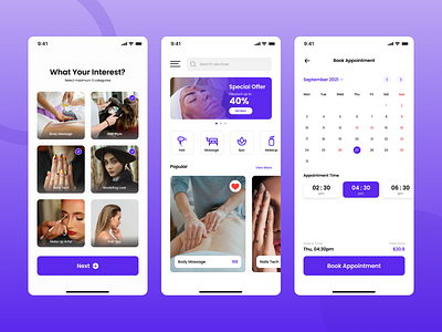 Beauty Salon and Spa UI Mobile App Design app design beauty salon design graphicdesign mobile app design mobile design salon salon app salon mobile ui spa spa ui ui uiux user experience user interface ux