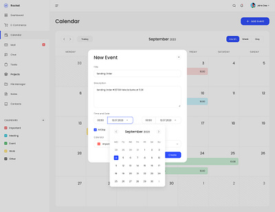 Calendar New Event Page - Admin Dashboard UI Design calendar new event figma mail app new event page ui design uiux ux design web app