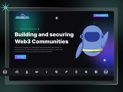 Community Security Landing Page blockchain communitysecurity crypto darkmode designsystem figma illustration landingpage modernui techdesign uidesign uiinspiration web3 web3design