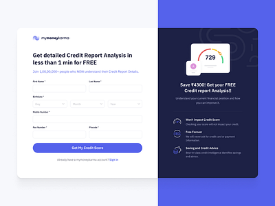 mymoneykarma - Get My Credit Score advice analysis branding credit report finance illustration report sign up ui design ux design