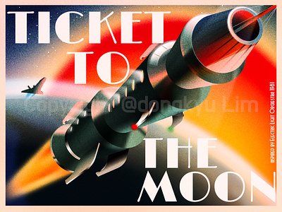 Ticket to the moon - 1981 1980s illustration poster retro vibe spaceship ticket to the moon vintage