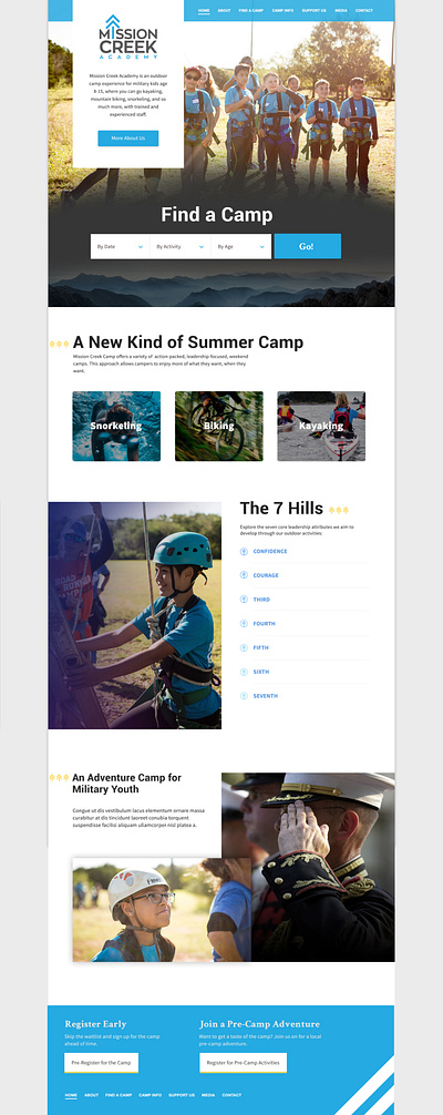 Mission Creek Camps camp design military outdoors website youth