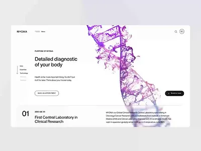 MyDNA - Medical Landing Page bio tech clinic clinical research diagnosis dna landing page doctor healthcare website development hospital medical clinic website medical education medical website medical website design medical website templates medicine minimalist design motion graphics personalized medicine telemedicine ui ux webdesign