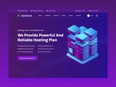 Domain web hosting Creative banner design concept banner branding clean color concept creative design domain gradient home page hosting illustration modern page template ui ux web web hosting website