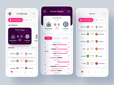 Football Live Score App apps clen football football app home screen interface livescore match minimlism mobile mobile app soccer sport ui ui design uiux