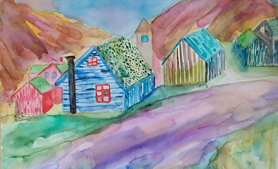 Watercolor houses in Norway house illustration norway painting watercolor