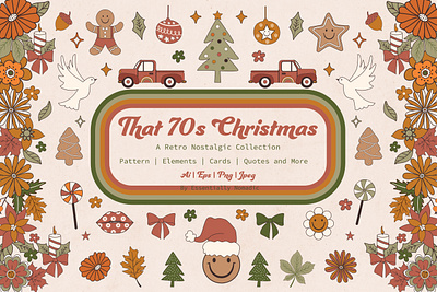 That 70s Christmas Retro Collection 1970s graphic 70s christmas christmas quotes clipart colorful compositions cute design festive graphic groovy hand drawn holiday illustration joyful retro seamless pattern vintage winter