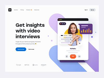 Video interview – Hero header chart chat clean dashboard design hero header illustration landing page minimal record saas ui ui design ux ux design video video call video interview video meeting web design