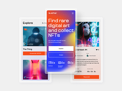 Ether - Mobile Design for NFT Marketplace art colors digital art gradient mobile mobile design nft nft marketplace responsive ui ux