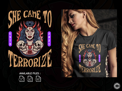 She Came To Terrorize apparel artworkforsale badge design clothing clothingbrand clothingdesign designforsale graphic design illustration merchandise merchandisedesign merchdesign merchillustration oldschool teedesign