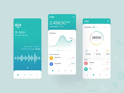 Cala Ai Wallet App ai app application bank clean cyan design digital finance graphic minimal mobile smile ui ux wallet